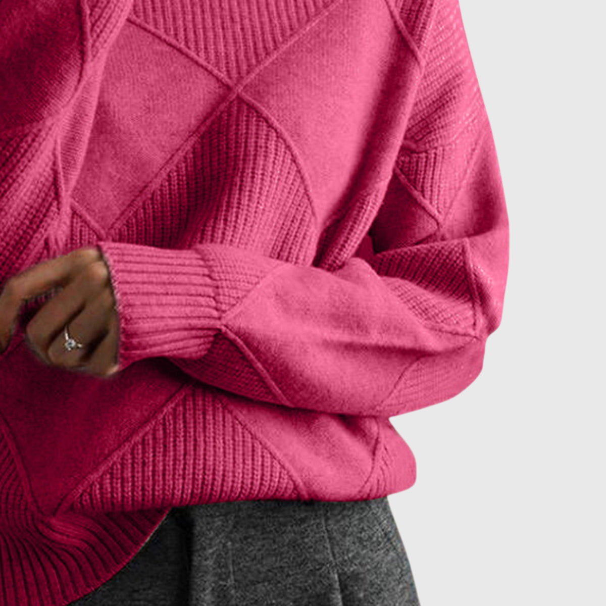 Angela | Women's Roll Neck Sweater with Diagonal Seam Detail