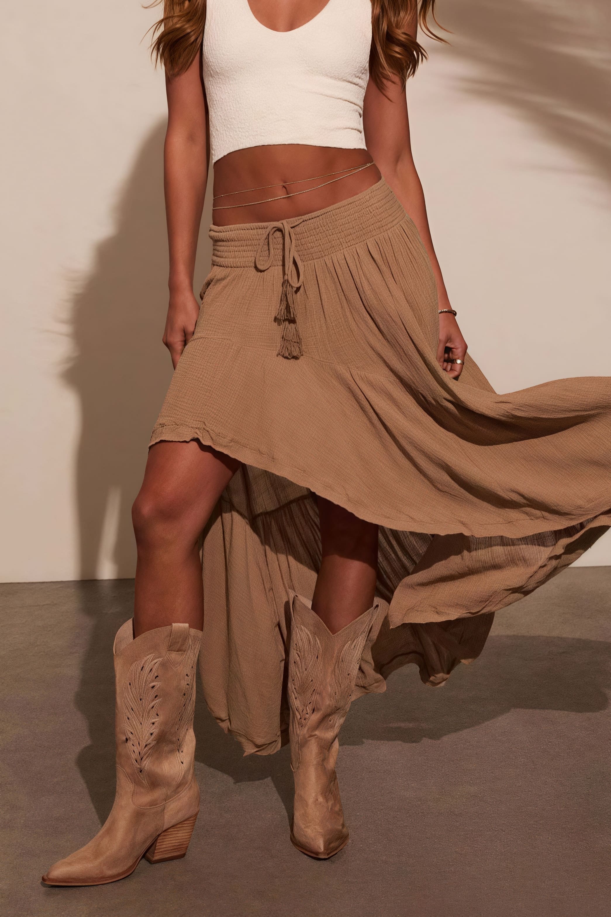 Elastic Waist Asymmetric Casual Skirt