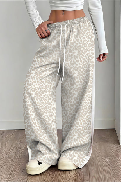 Leopard Print Spliced Casual Pants