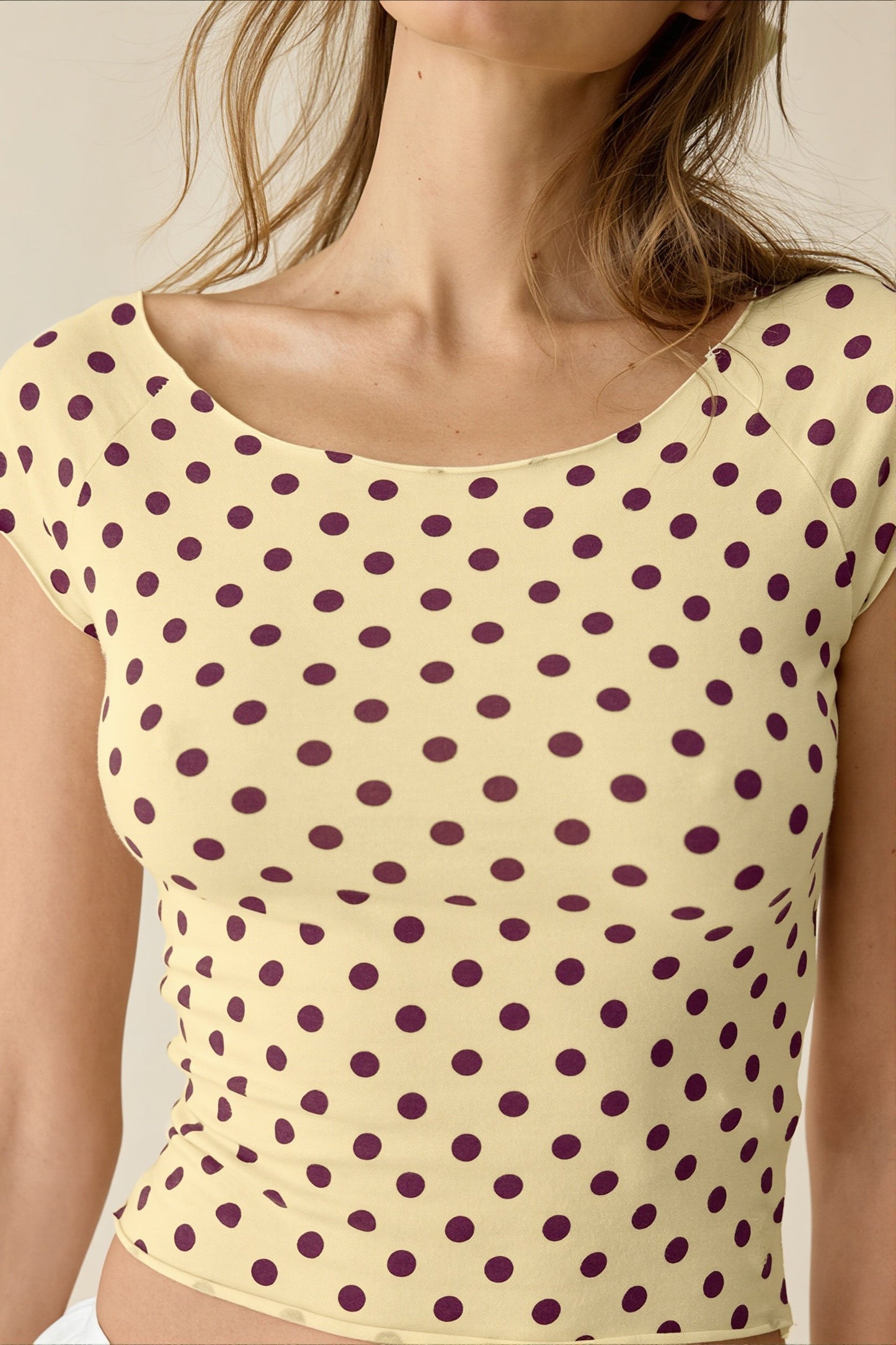 Cropped Fitted Retro Polka Dot T‑shirt