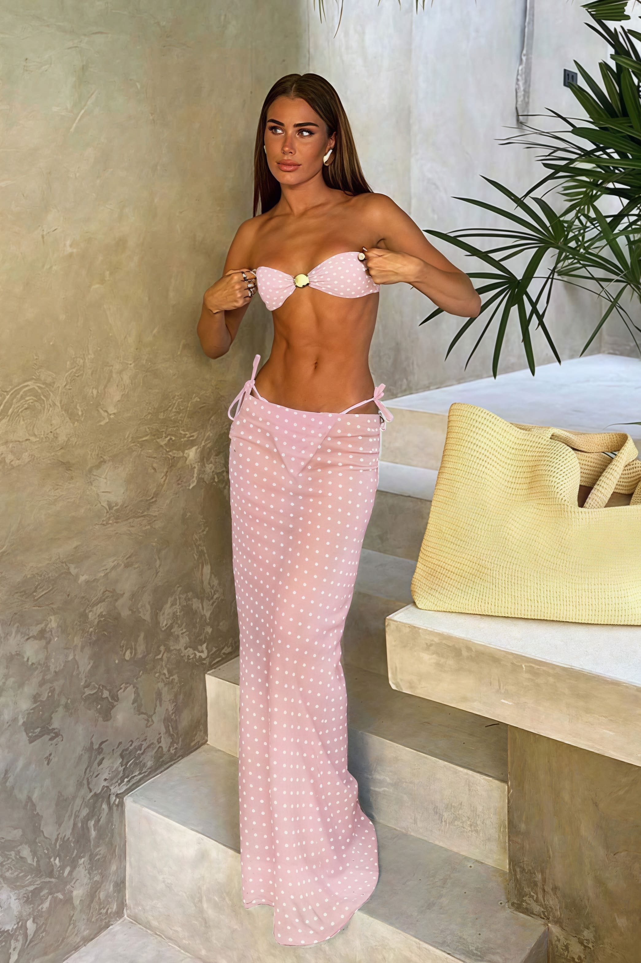 Sexy Polka Dot Mesh Skirt Three Piece Swim Set