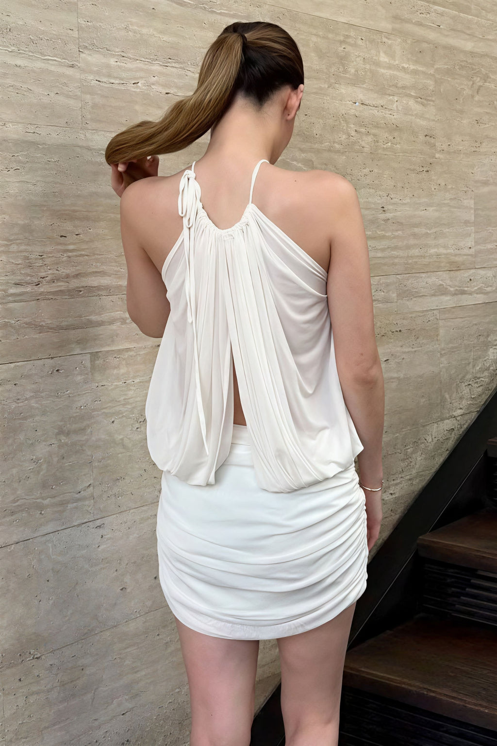 Sexy Halter Mesh Ruched Mini Dress
