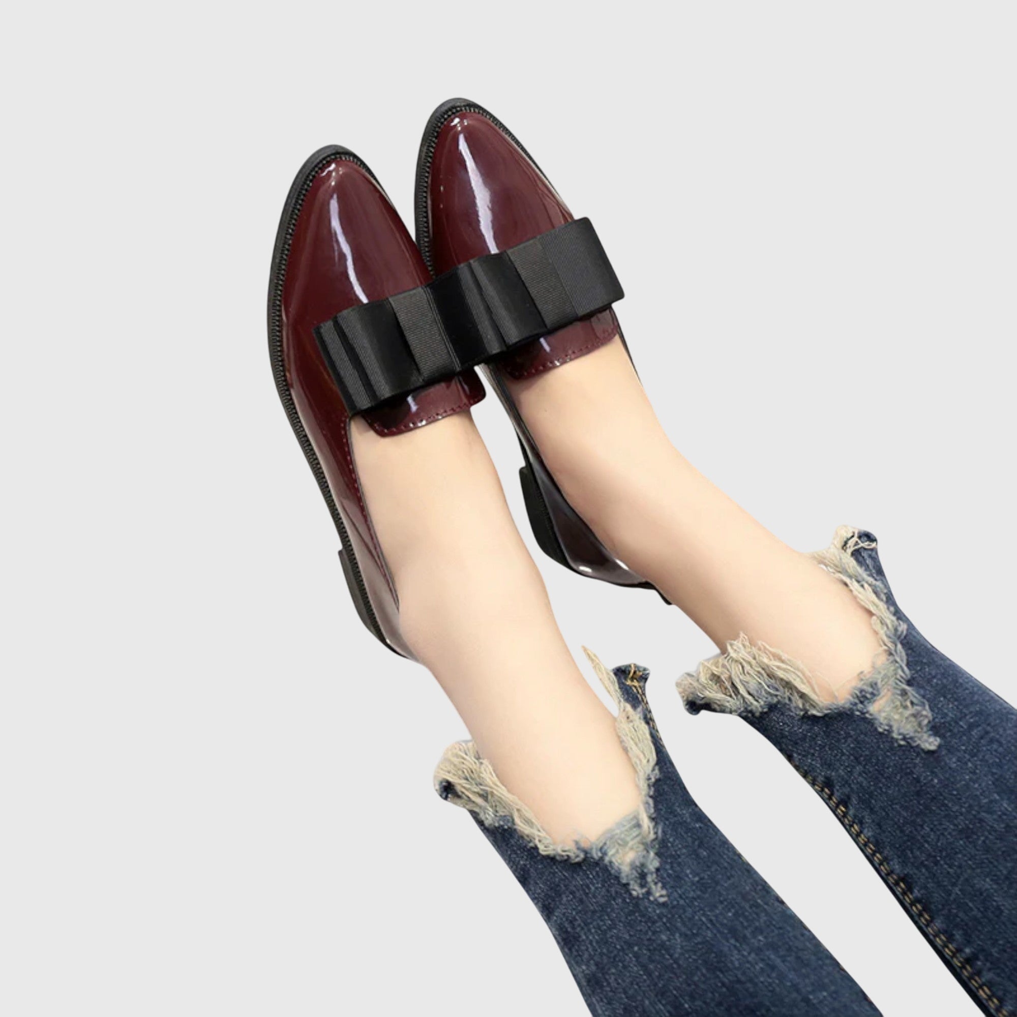 Bow Detail Patent Pointed Toe Slip On Loafer