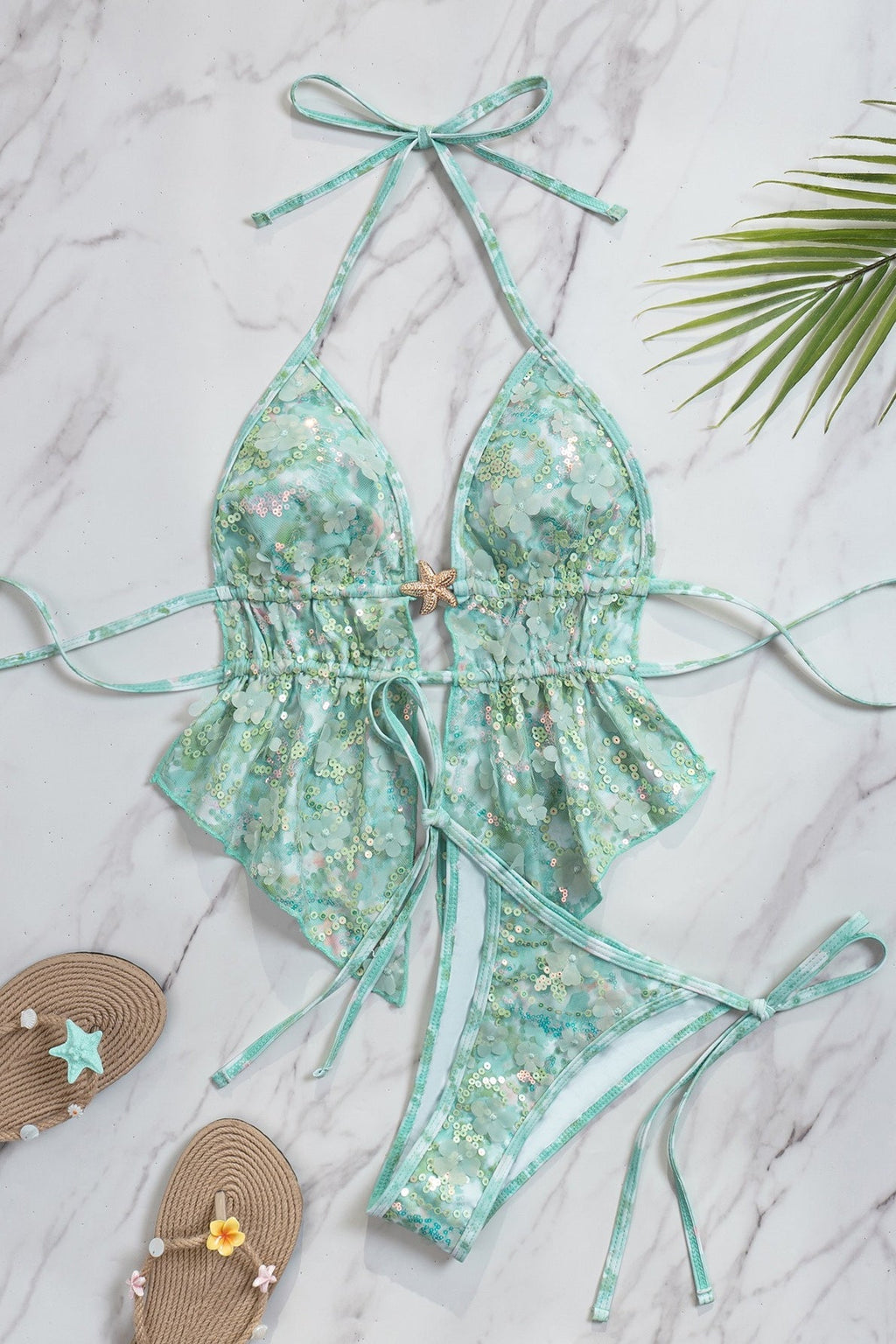 Floral Halter Tie Two Piece Swim Set