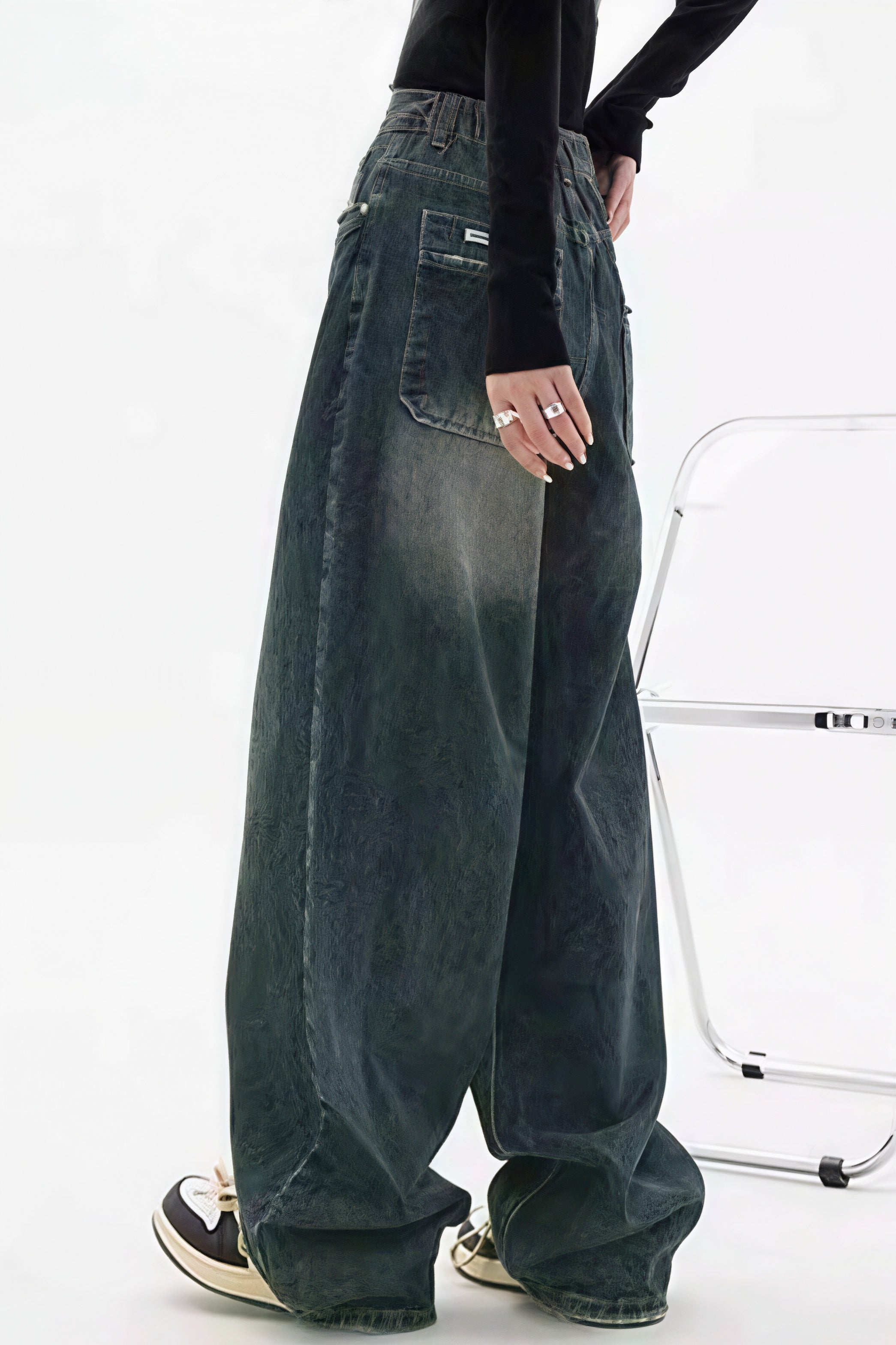 Retro Stylish High Waist Wide Leg Jeans
