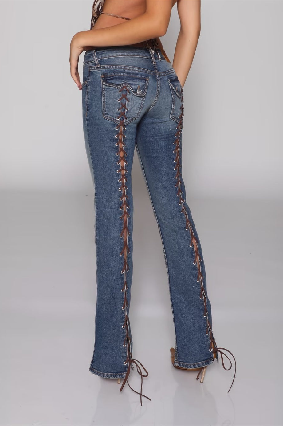 Open Back Lace Up Y2K Flare Jeans
