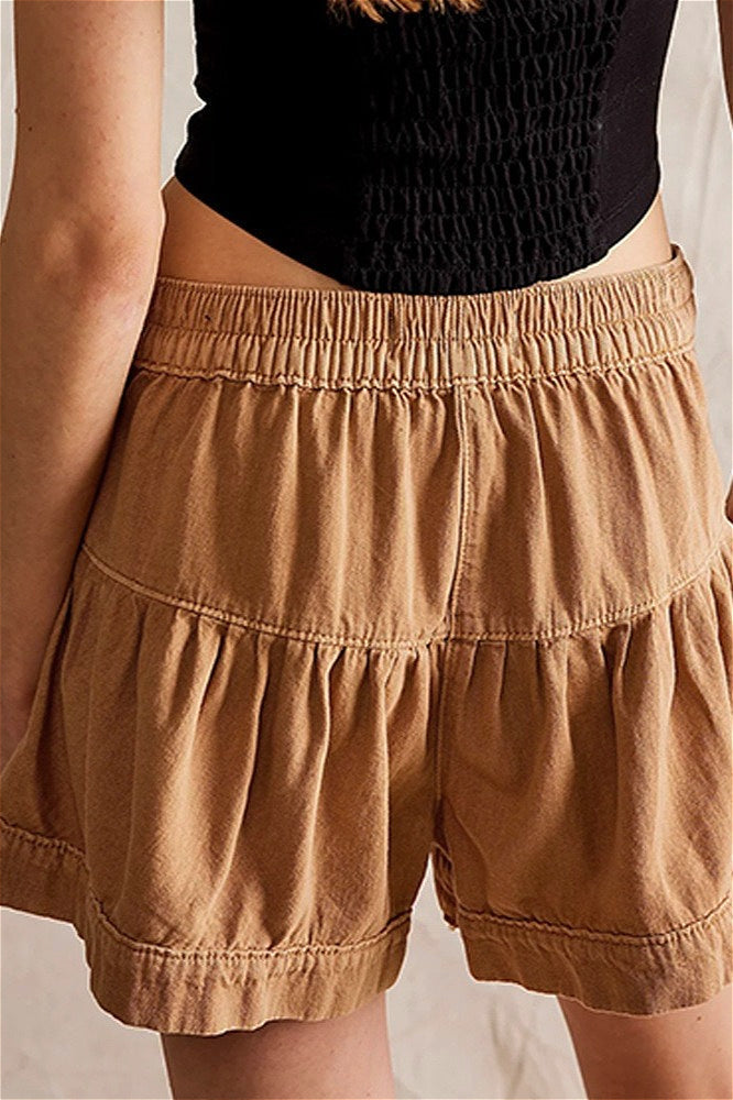Ruffled Hem A line Denim Casual Shorts