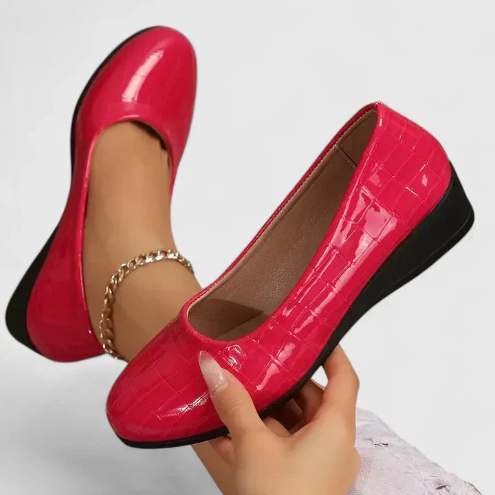 Croc Embossed Patent Square Toe Wedge Loafer