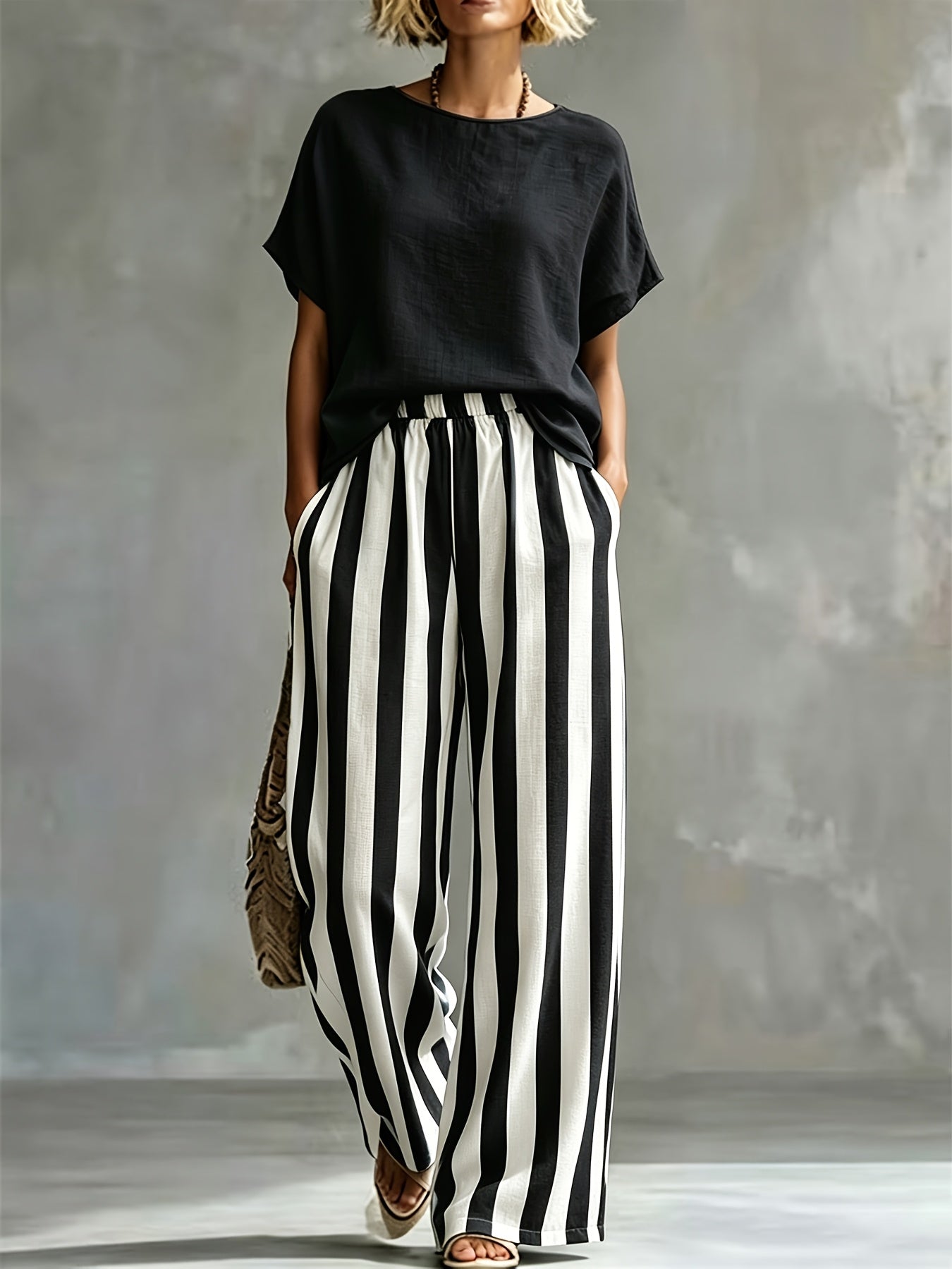 Striped Wide Leg Two Piece Set for Vacation Style