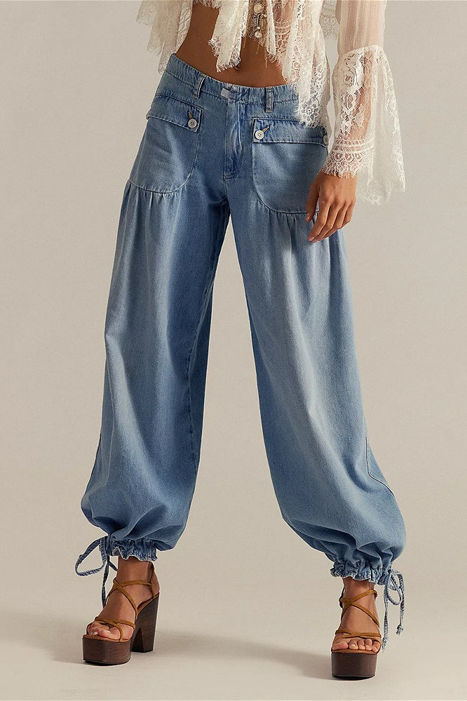 Loose Cuffed Ruched Tie Jeans