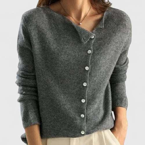 Calizhyah | Women's Asymmetrical Button-Up Knit Cardigan, Fitted V-Neck – Smart Casual