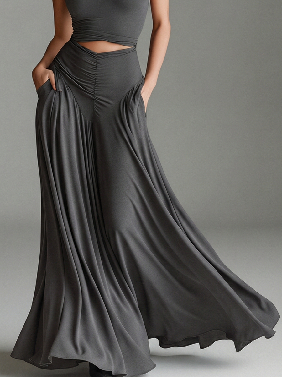 Cut Out Waist Turtleneck Halter Neck Flowy Maxi Dress - Formal Evening Gown