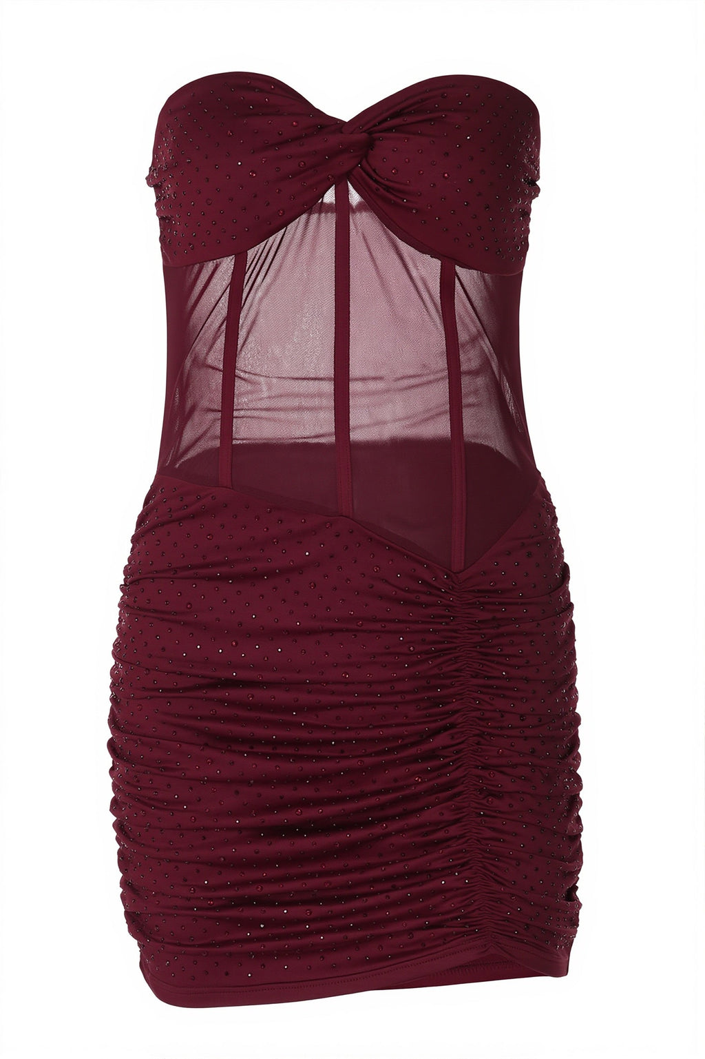 Chic Rhinestone Lace Up Mesh Cut Out Bodycon Mini Dress