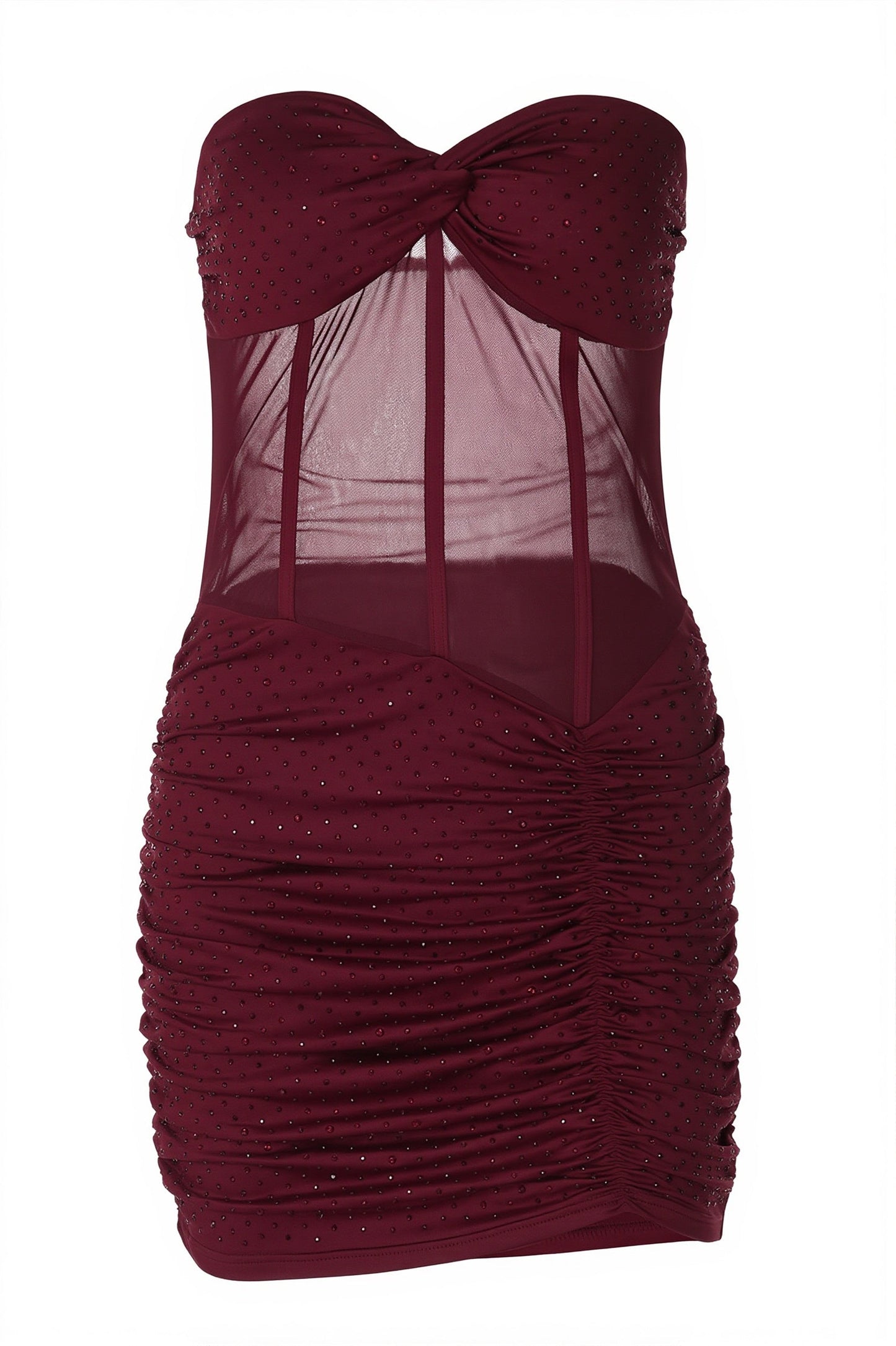 Chic Rhinestone Lace Up Mesh Cut Out Bodycon Mini Dress