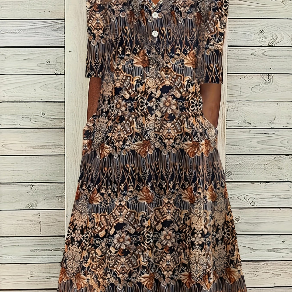 Venitia-Vintage Floral Print Midi Dress