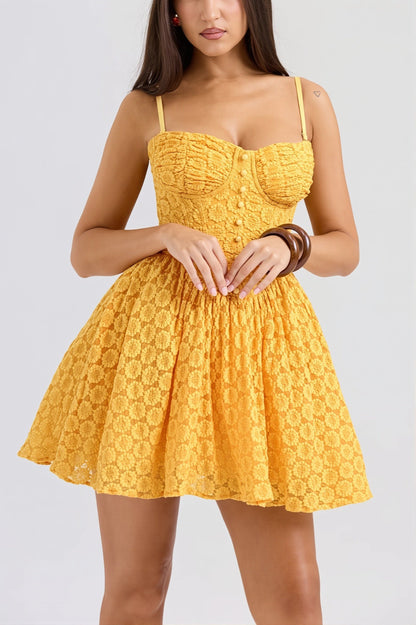 Lace Jacquard Backless Puff Mini Dress