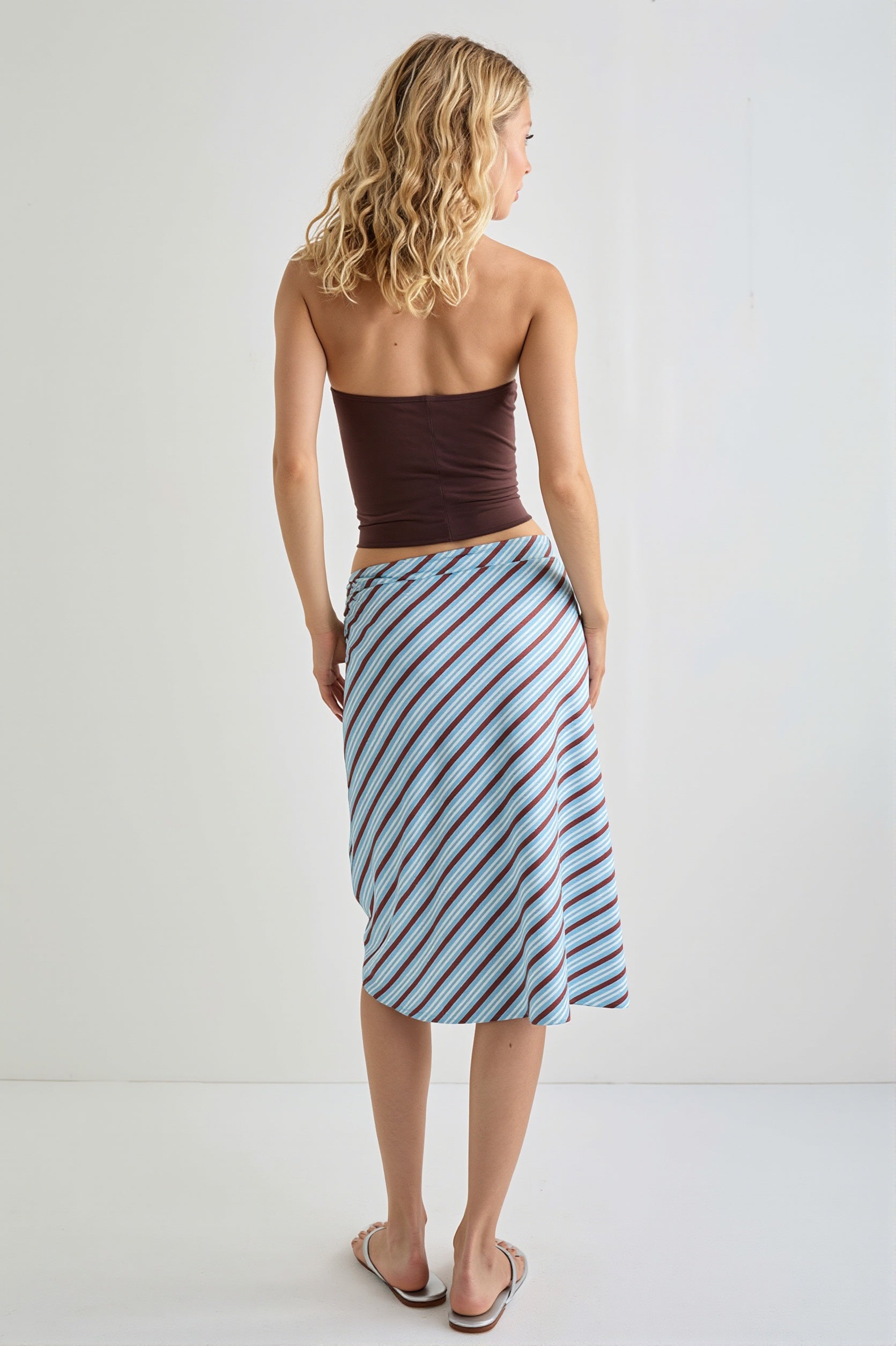 Elegant Striped Irregular Midi Skirt