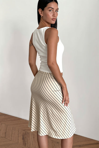 Elegant Striped Irregular Midi Skirt