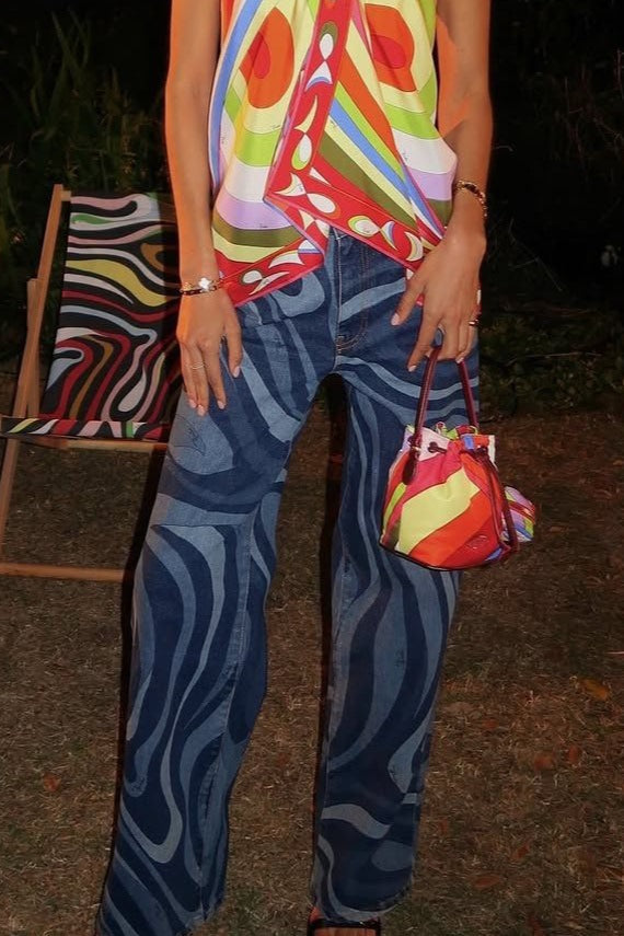 Ripple Print Casual Straight Jeans