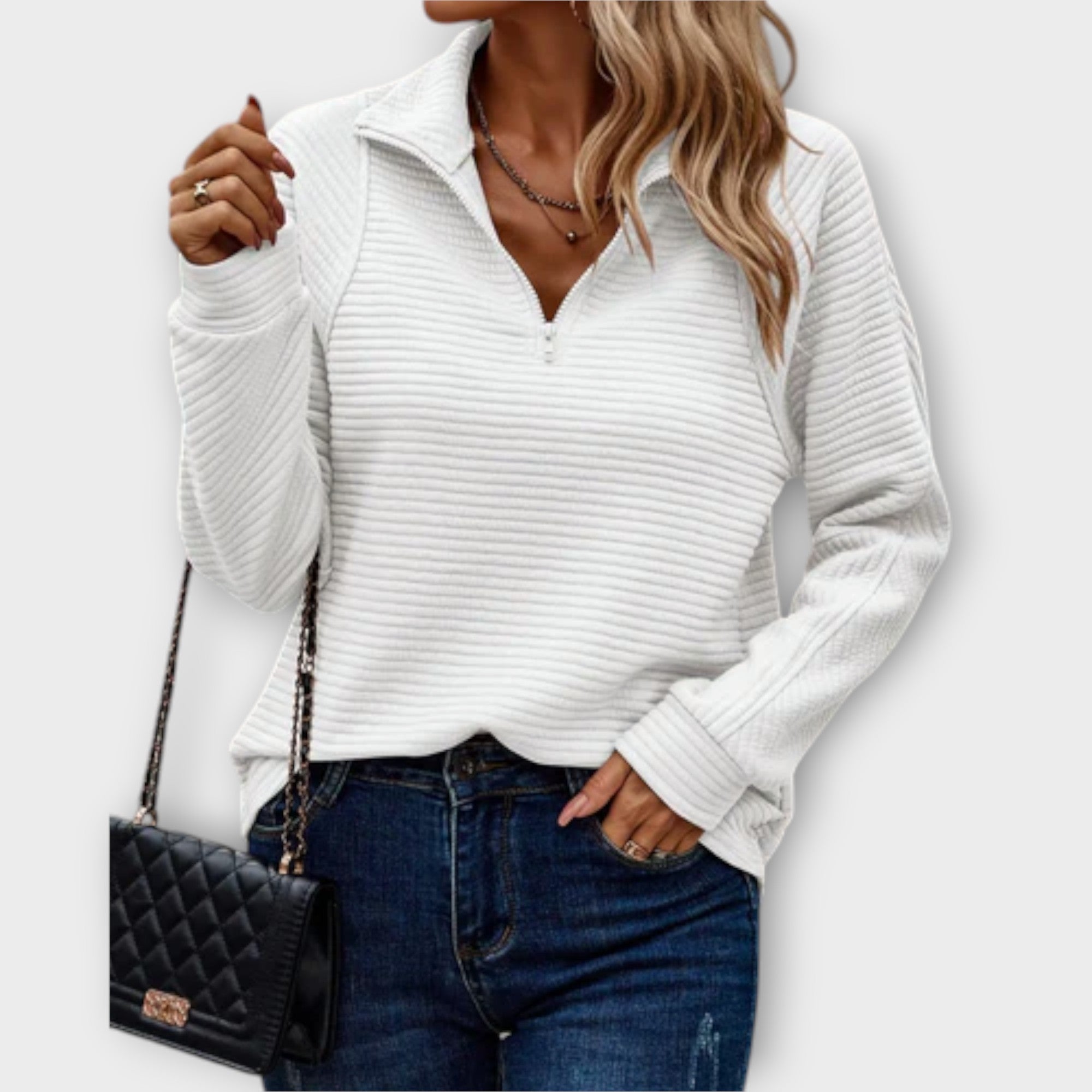 Chrystah | Women's Ribbed Quarter-Zip Collared Sweater