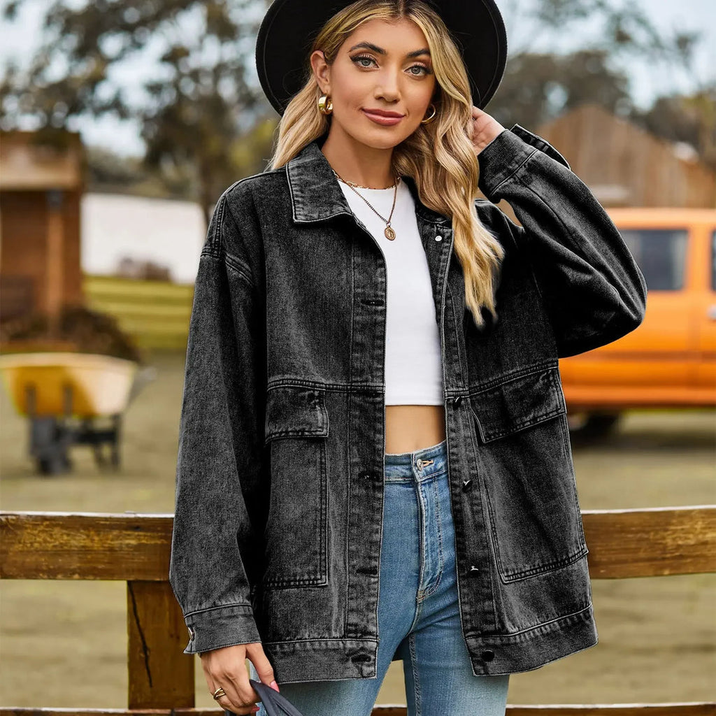 Oversized Denim Shirt Jacket with Patch Pockets