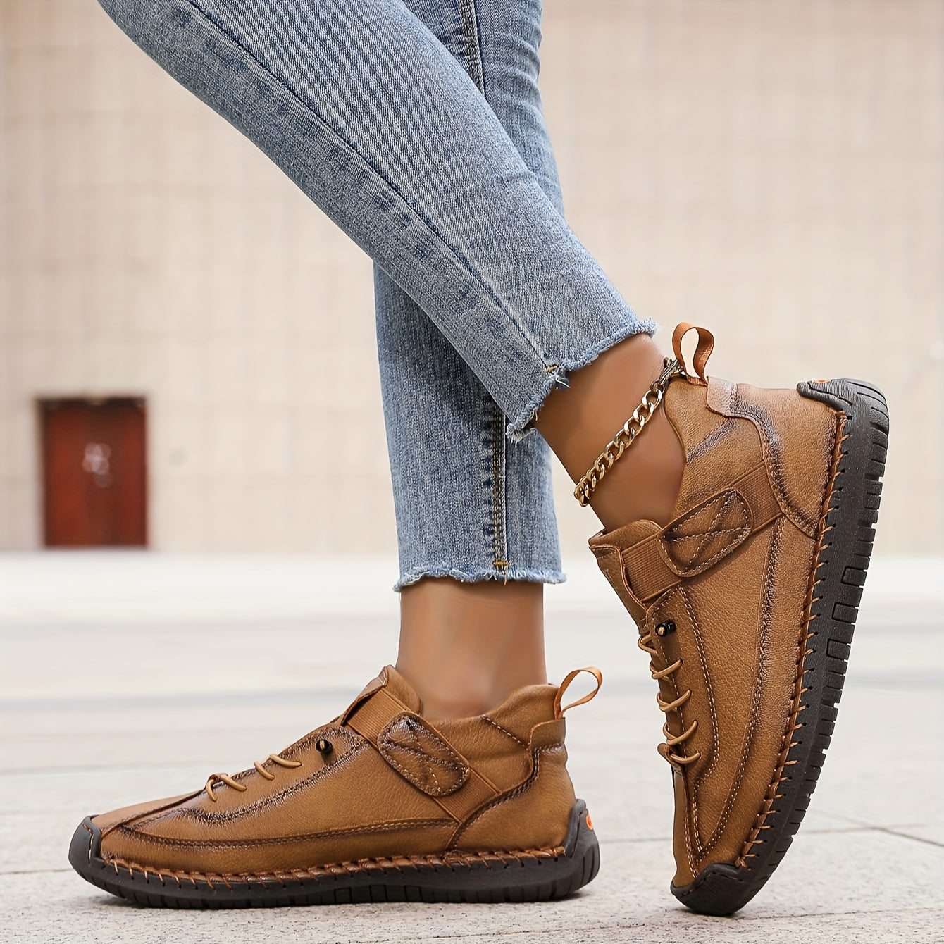 Suede Stitch Detail Lace Up Comfortable Flat Sneakers