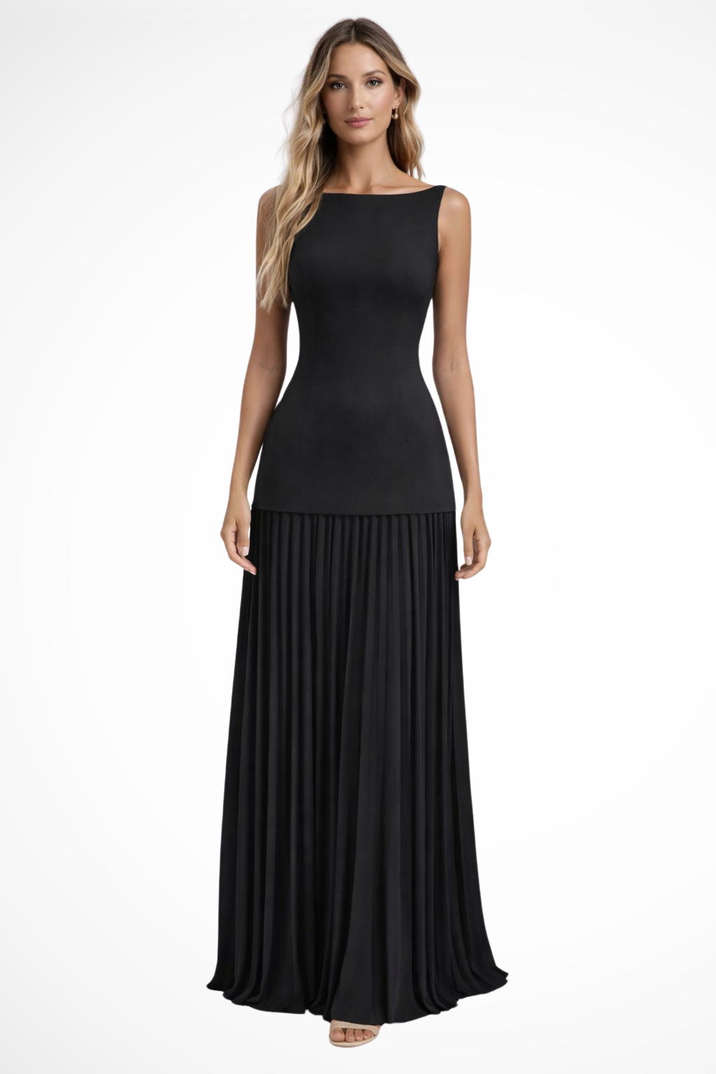 Elegant Pleated Maxi Dress - Formal Evening Gown