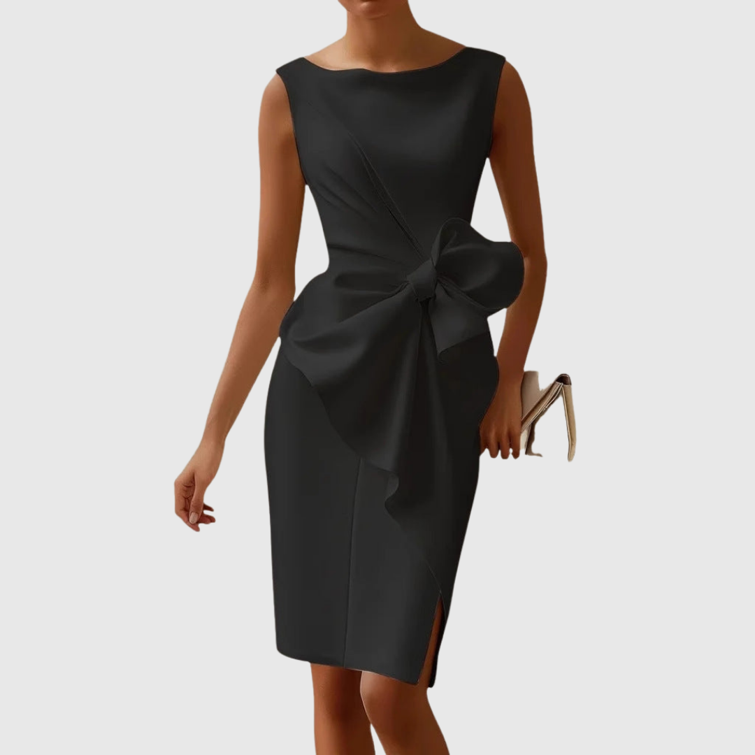 Elegant Bow Detail Bodycon Midi Cocktail Evening Dress