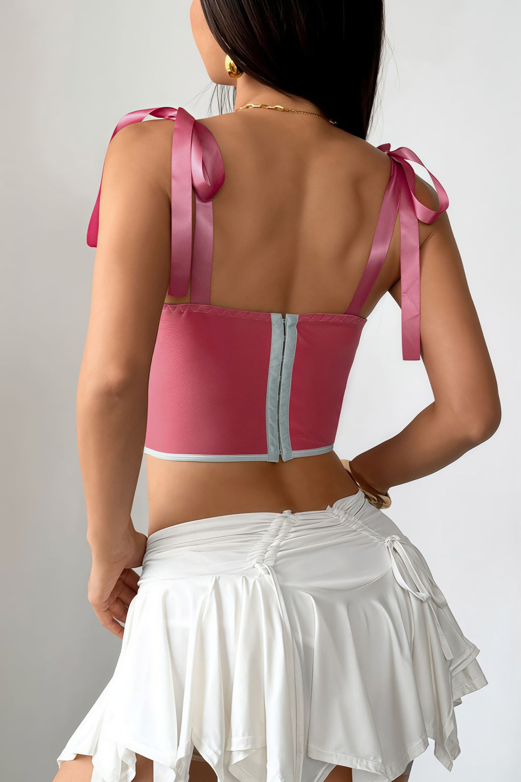 Chic Satin Ribbon Lace Up Corset Cami Top