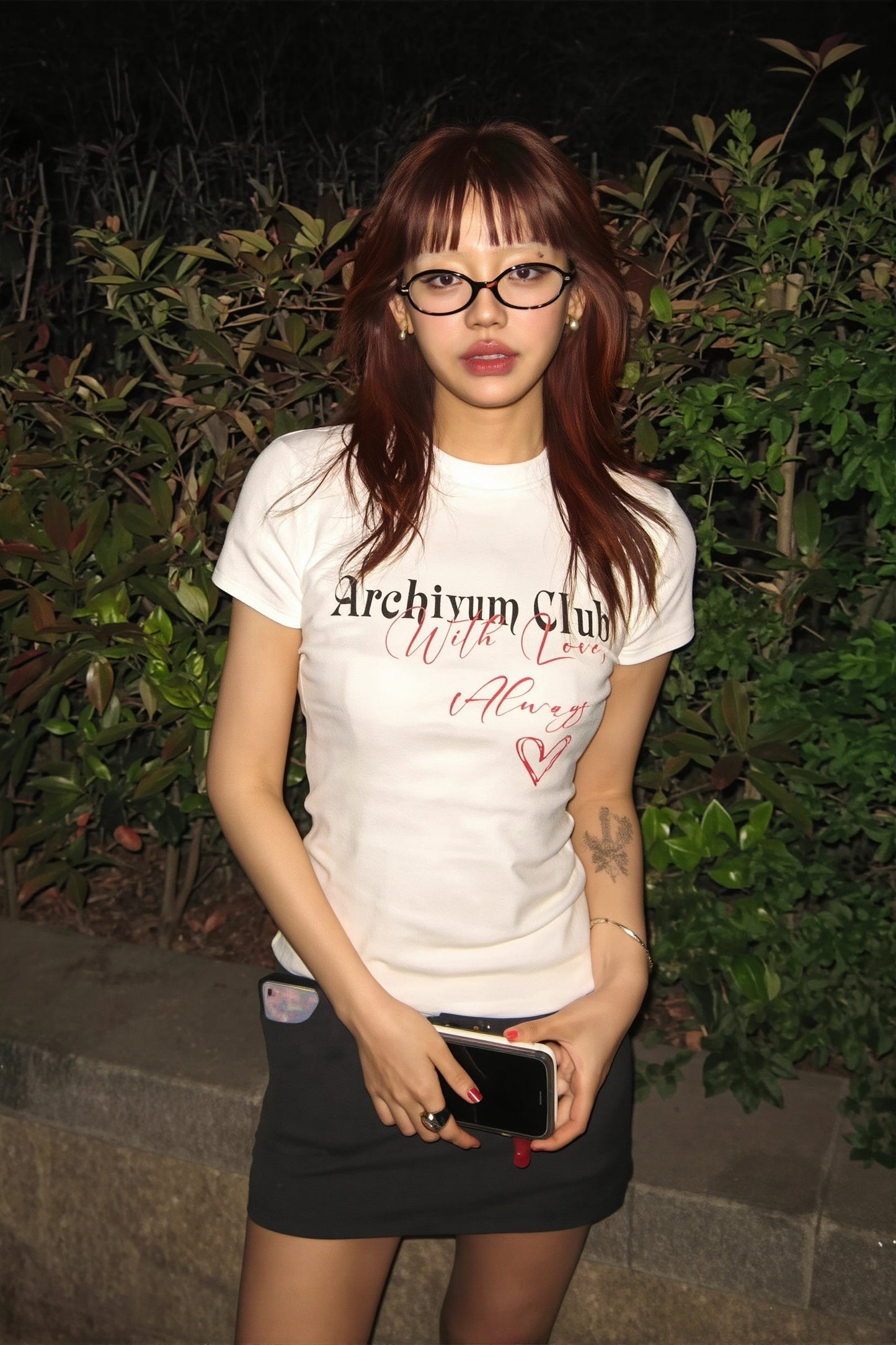 Shoulder Fit Cropped Heart Print T‑shirt