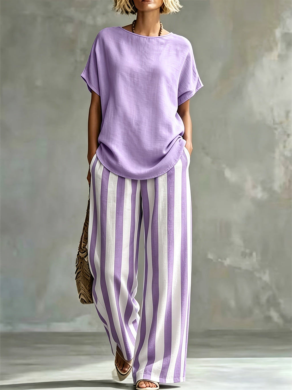 Striped Wide Leg Two Piece Set for Vacation Style