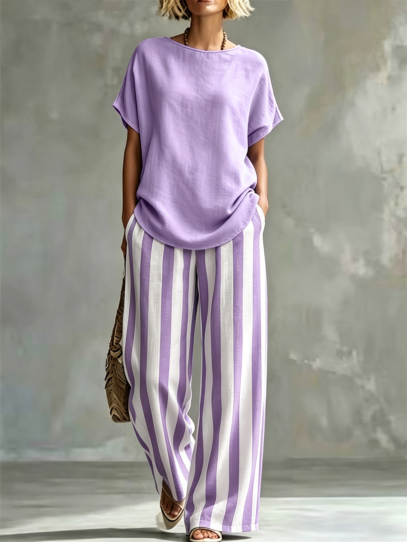 Striped Wide Leg Two Piece Set for Vacation Style