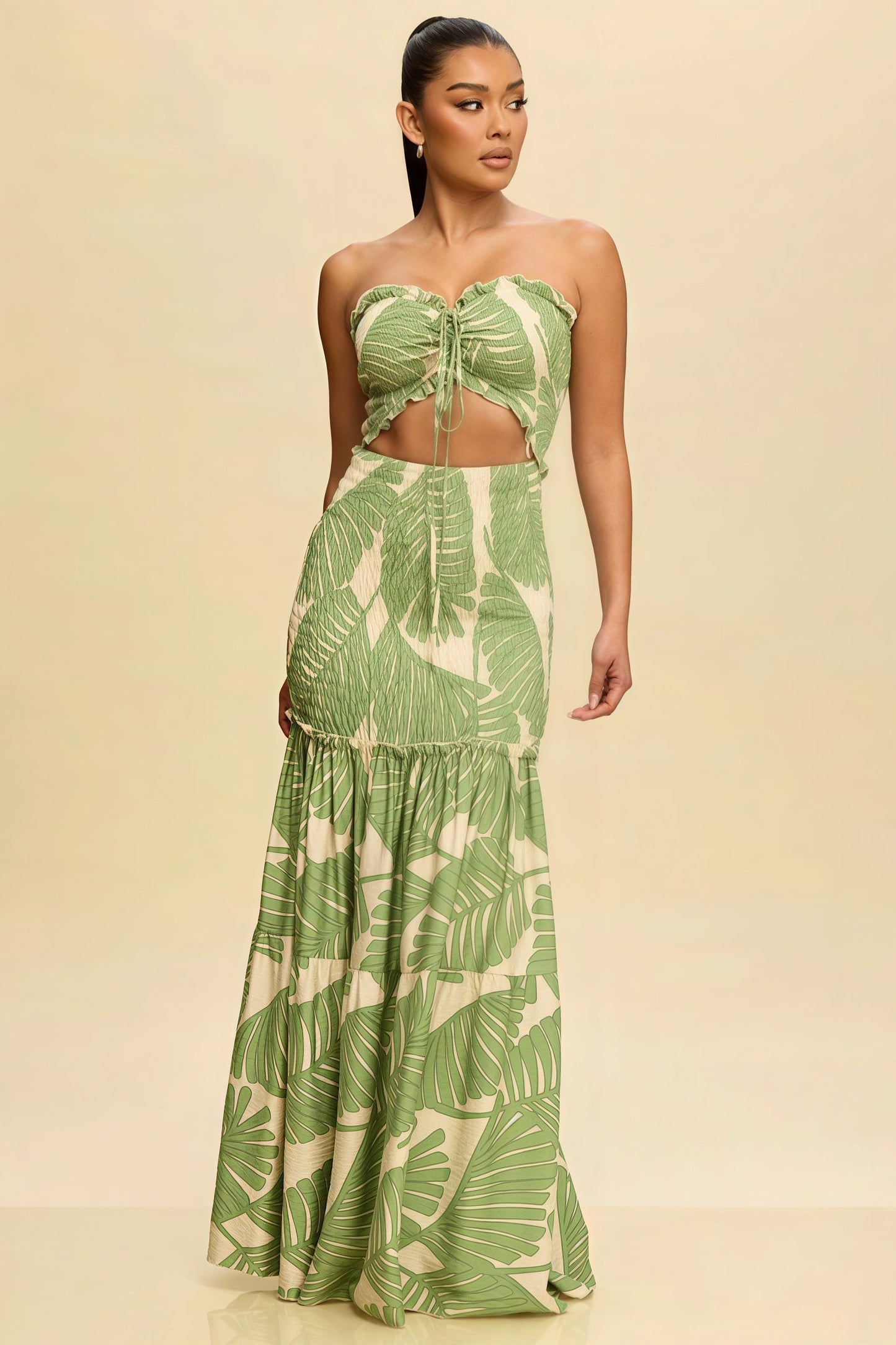 Printed Strapless Cutout Maxi Dress