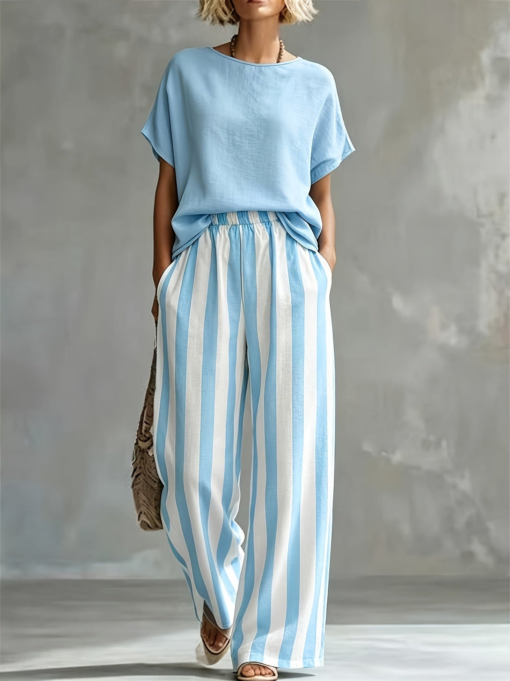 Striped Wide Leg Two Piece Set for Vacation Style