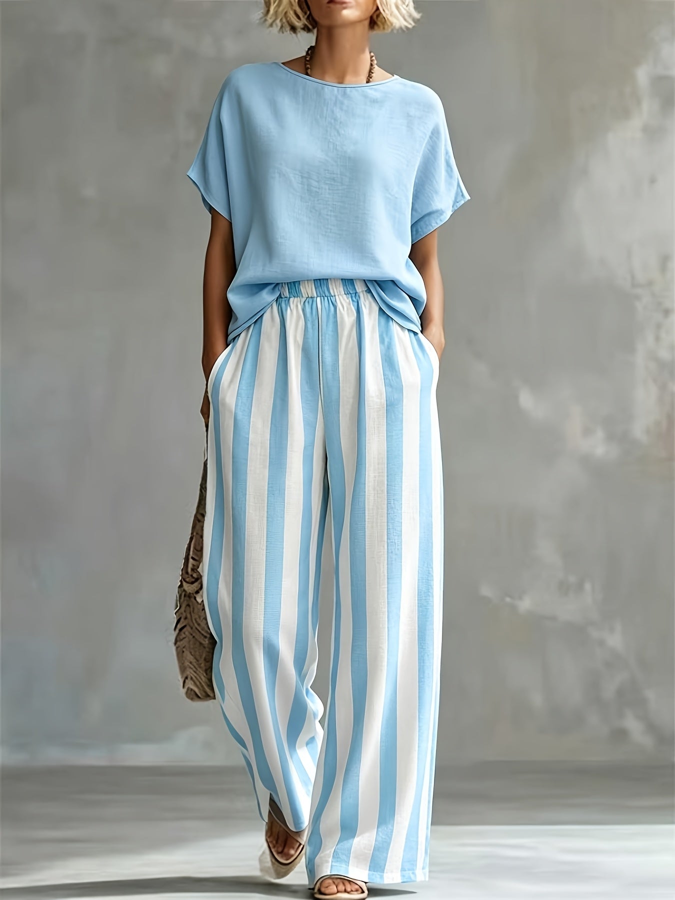 Striped Wide Leg Two Piece Set for Vacation Style