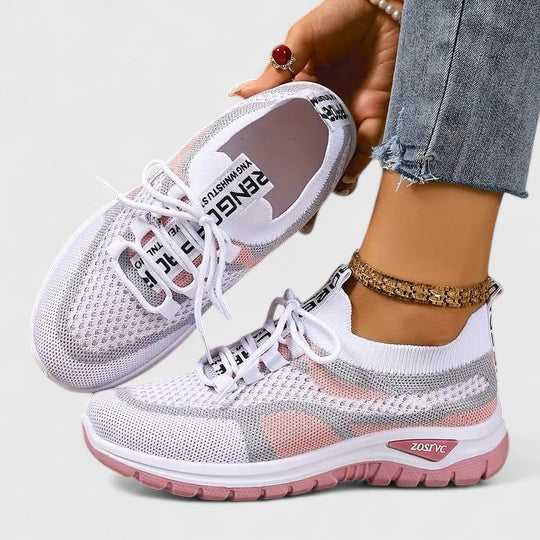 Colorblock Mesh Text Tab Lace Up Cushioned Running Sneaker
