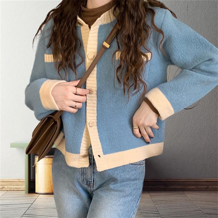 Patchwork Solemn Breasted Knit Prolonged Sleeve Cardigan – view 3