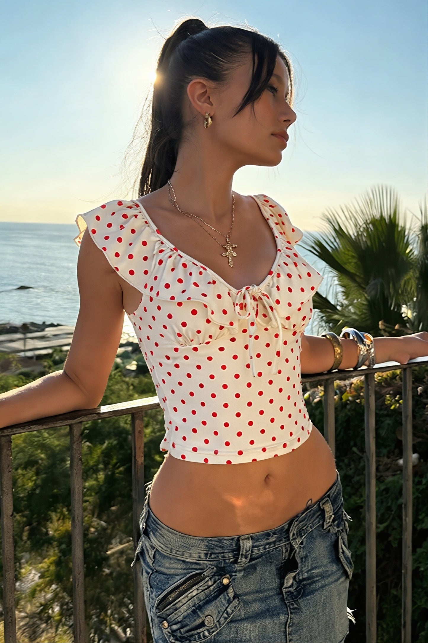 Deep V Polka Dot Elegant Everyday Cami Top