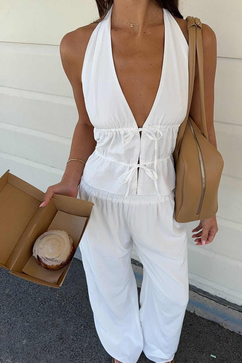 Casual Cotton Halter Two Piece Set