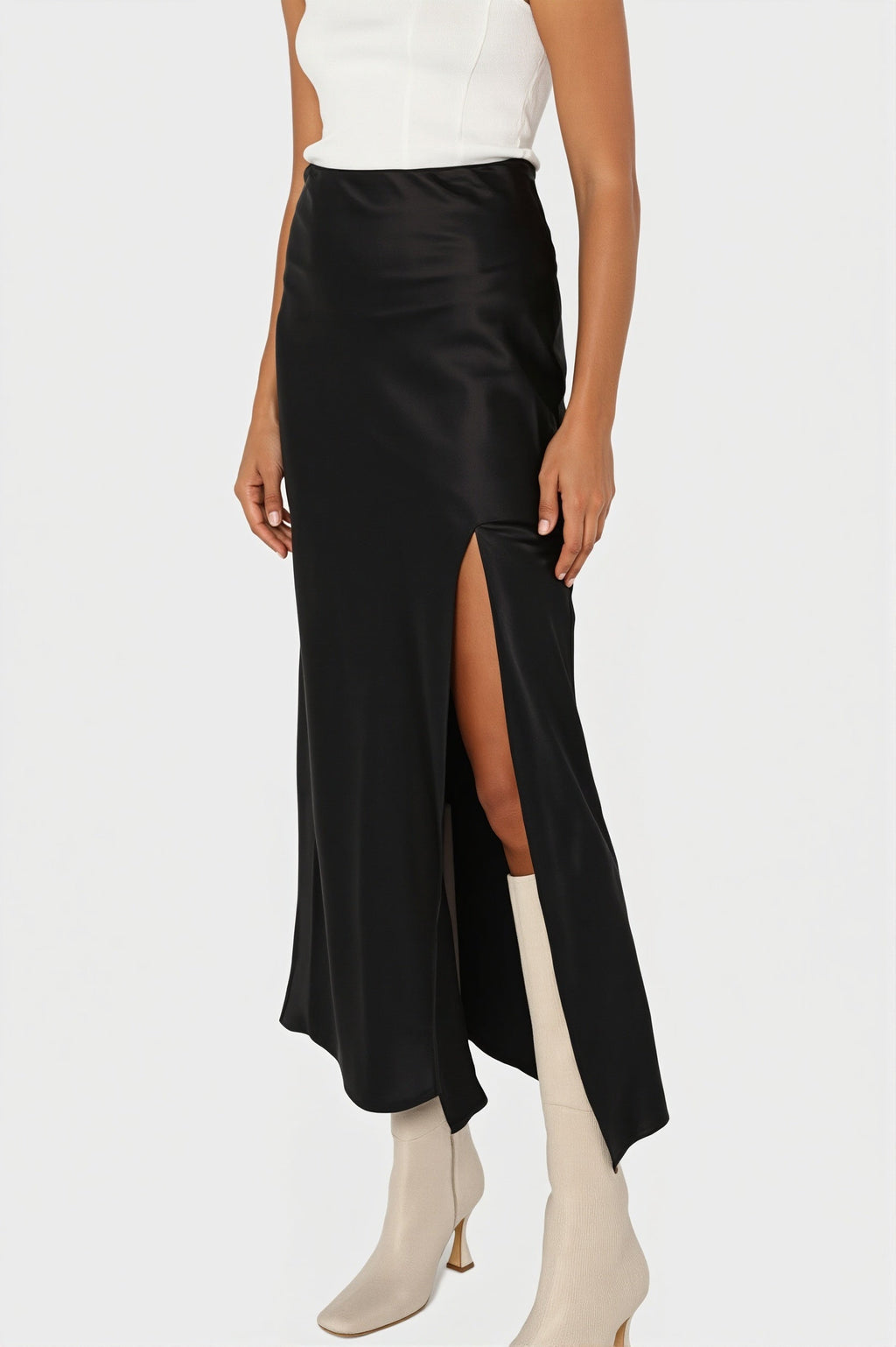 Elegant Satin Slit Bodycon Maxi Skirt