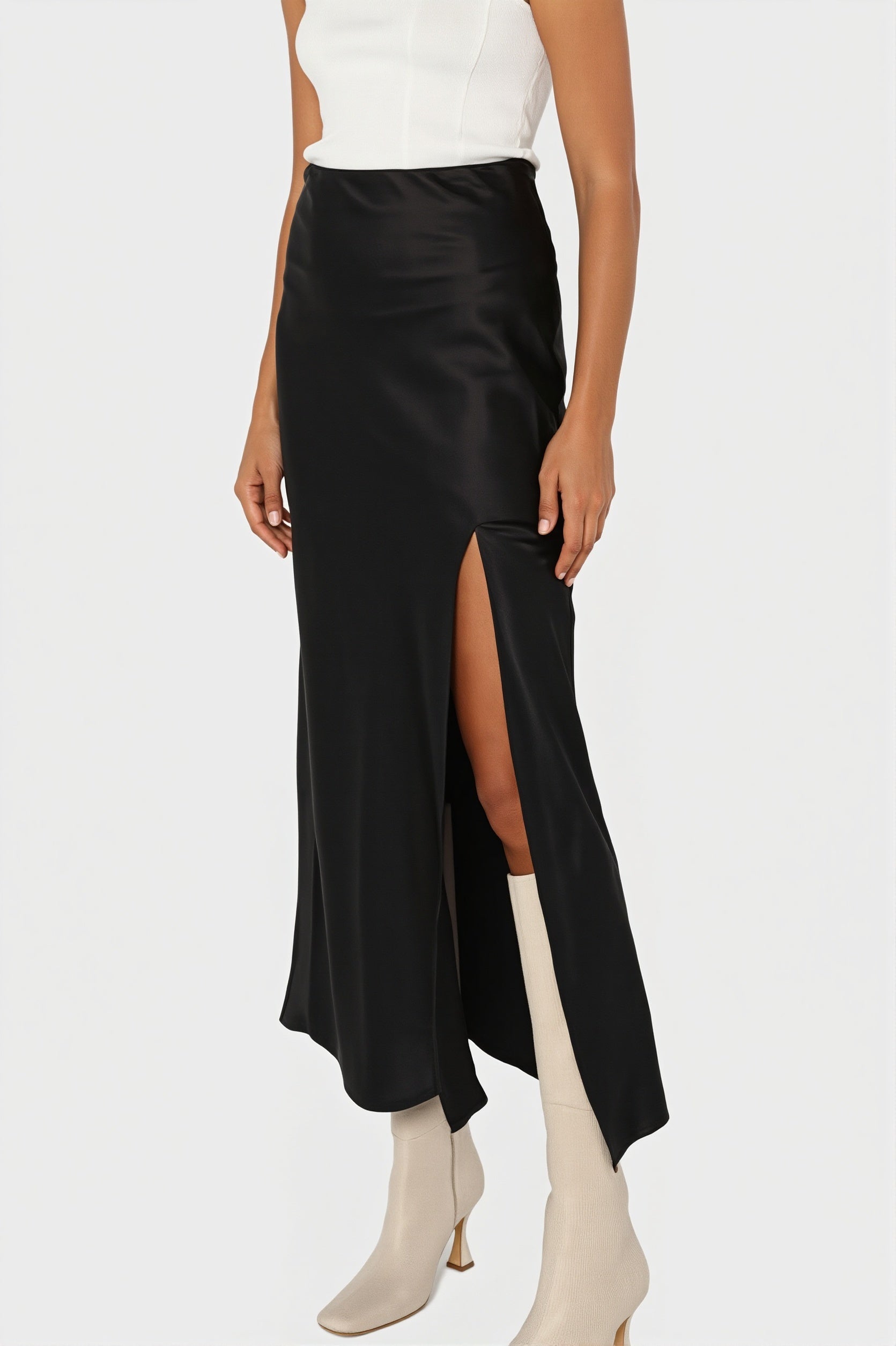 Elegant Satin Slit Bodycon Maxi Skirt