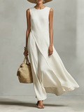 Asymmetric Hem Sleeveless Flowy Linen Maxi Dress