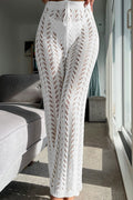 Vacation Knit Hollow Out Tie Flared Pants