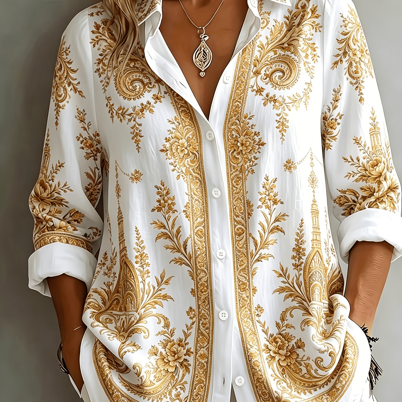 Floral Paisley Print Long Sleeve Oversized Casual Blouse