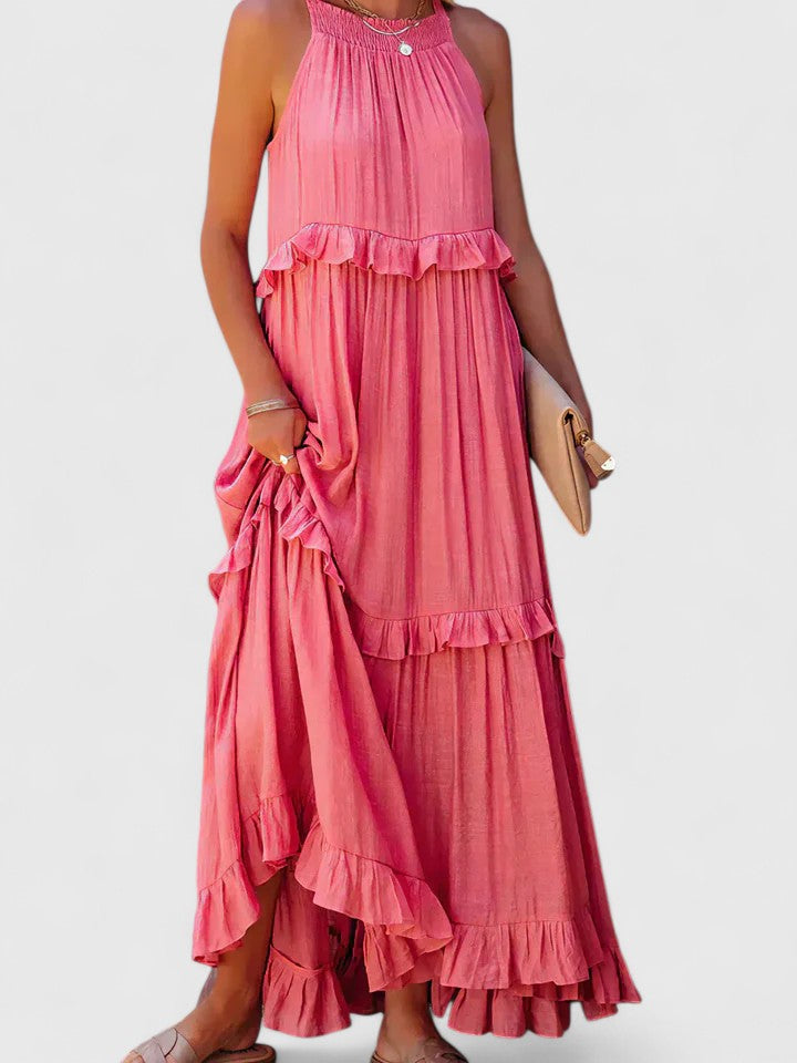 Sleeveless Tiered Maxi Summer Dress Ruffle Detail Loose Fit