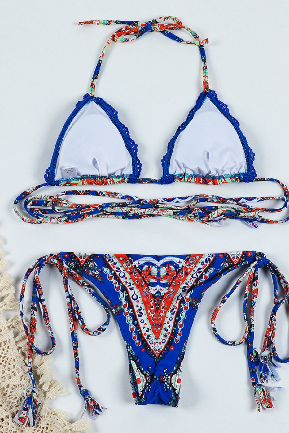 Printed Tie Up Lace Up Two Piece Swim Set