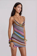 Sexy Color Block Stripe Cami Backless Mini Dress