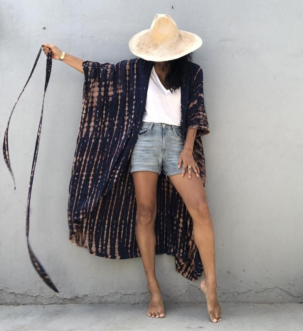 Soft Rayon Striped Pattern Cardigan Boho Beach Cover up