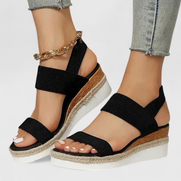 Elastic Knit Strap Espadrille Slingback Platform Wedge Sandal