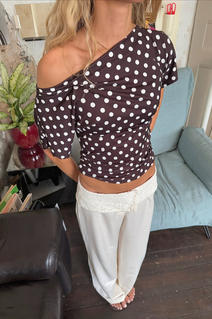 Sexy Polka Dot Asymmetric Hem Relaxed Loose Blouse